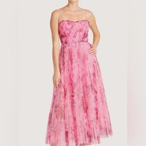 NWT ML Monique Lhuillier Printed Tulle Maxi Dress